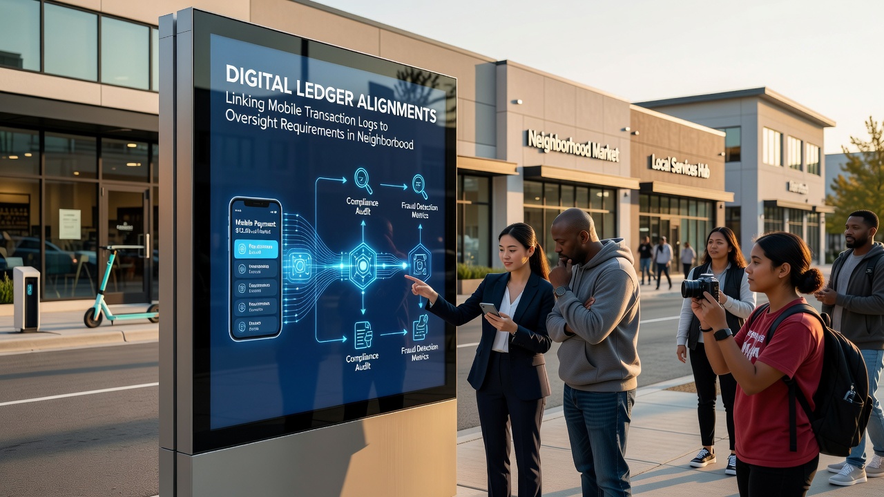 Digital ledger interface displaying aligned mobile transaction data for regulatory review in community exchange networks