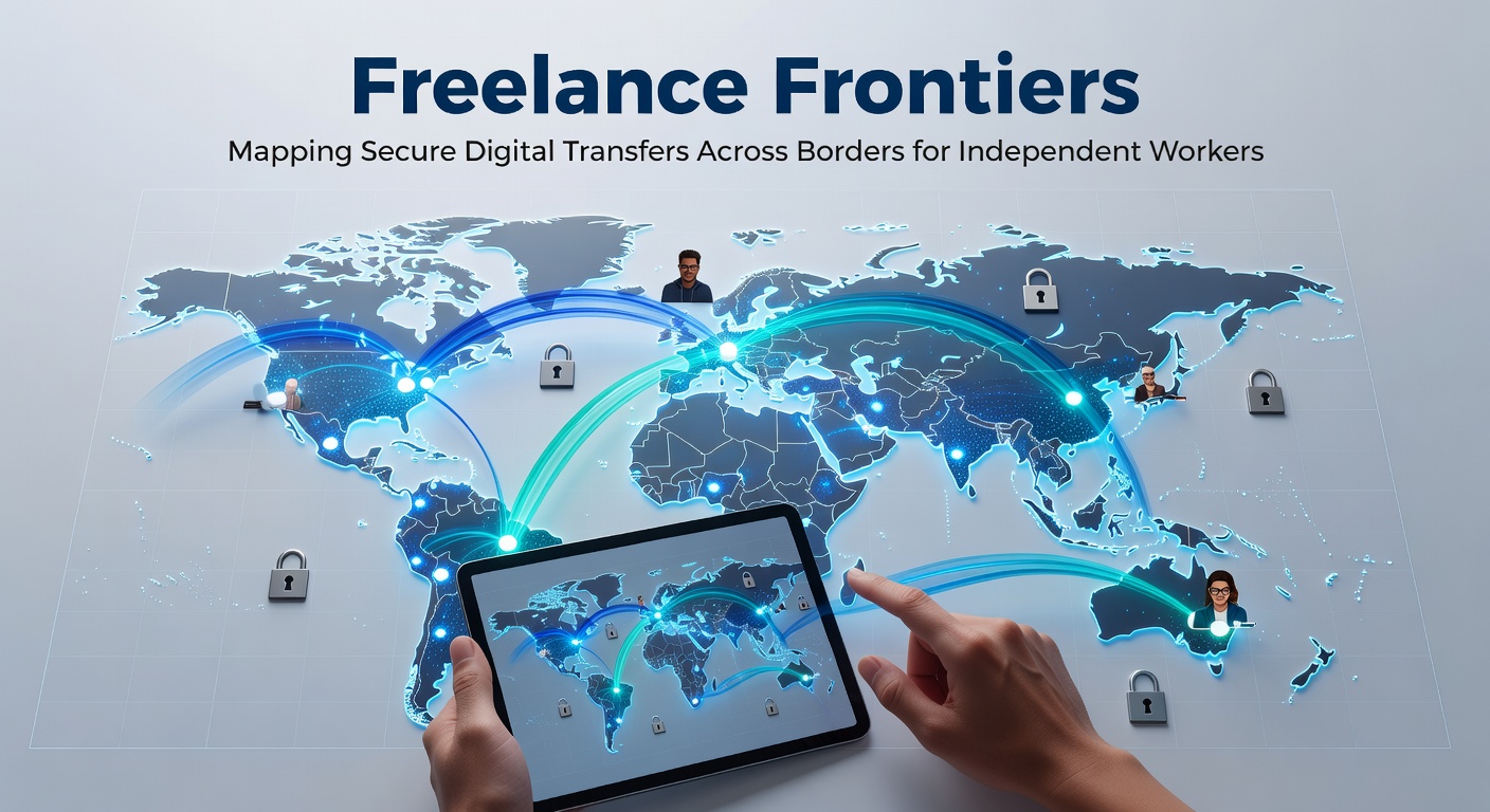 Digital map illustrating secure cross-border payment routes for freelancers connecting global clients