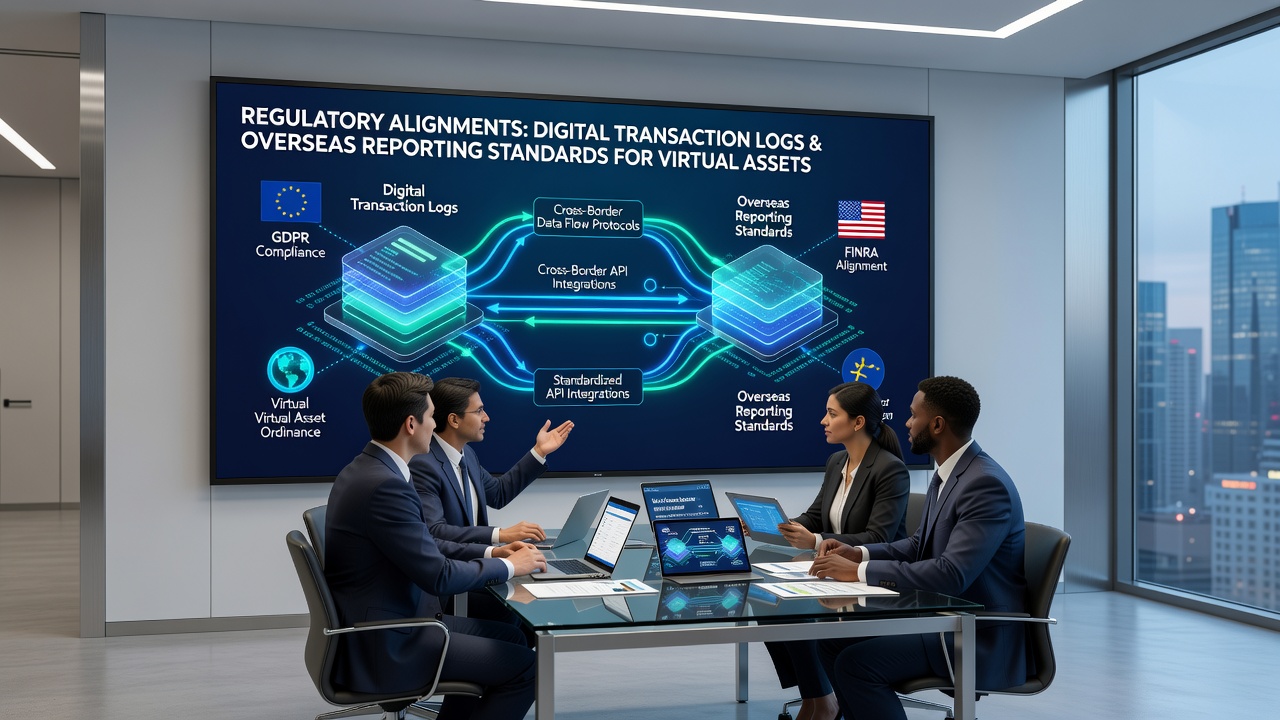 Analysts reviewing synchronized digital logs and overseas tax reports on multiple monitors in a trading operations center