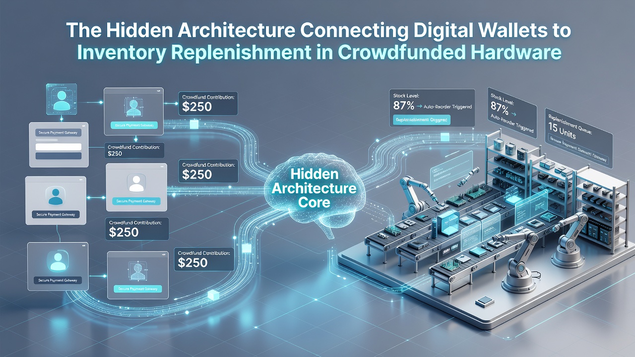Supply chain operators reviewing inventory dashboards tied to crowdfunding payment releases