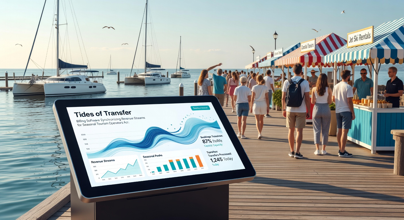 Seasonal tourism operators reviewing synchronized billing reports on multiple devices