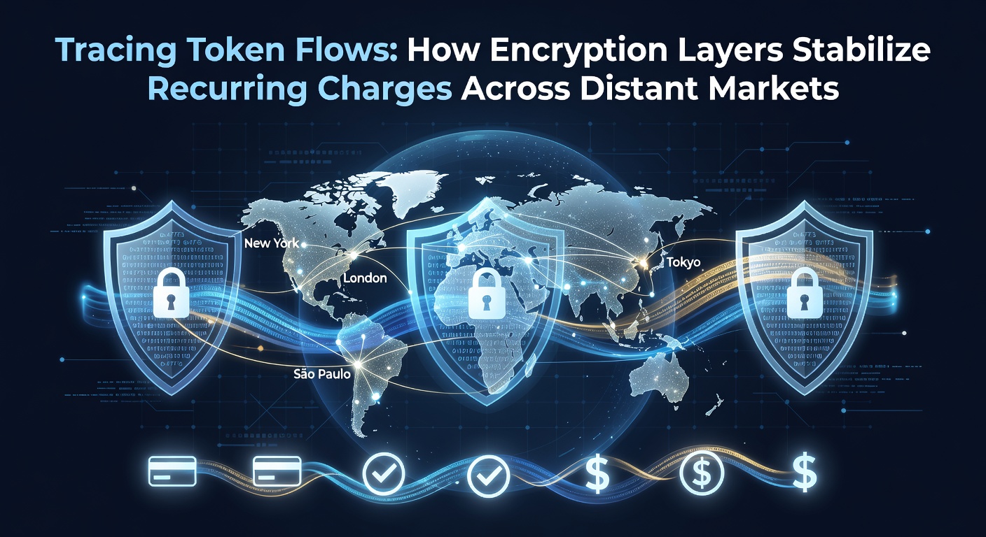 Diagram illustrating token flow paths through encrypted layers in global payment networks